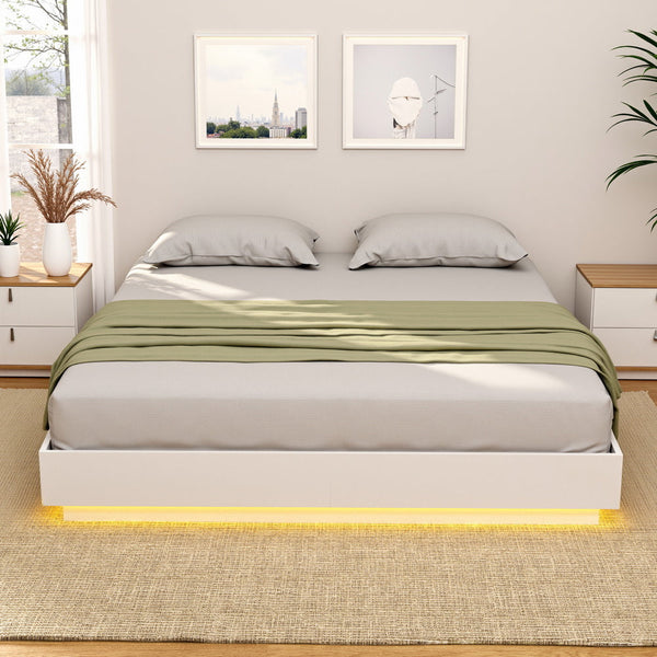 Artiss Queen Bed Frame with 16Colour Led Light Wooden Platform Bed Base DAYGLOW Awezingly