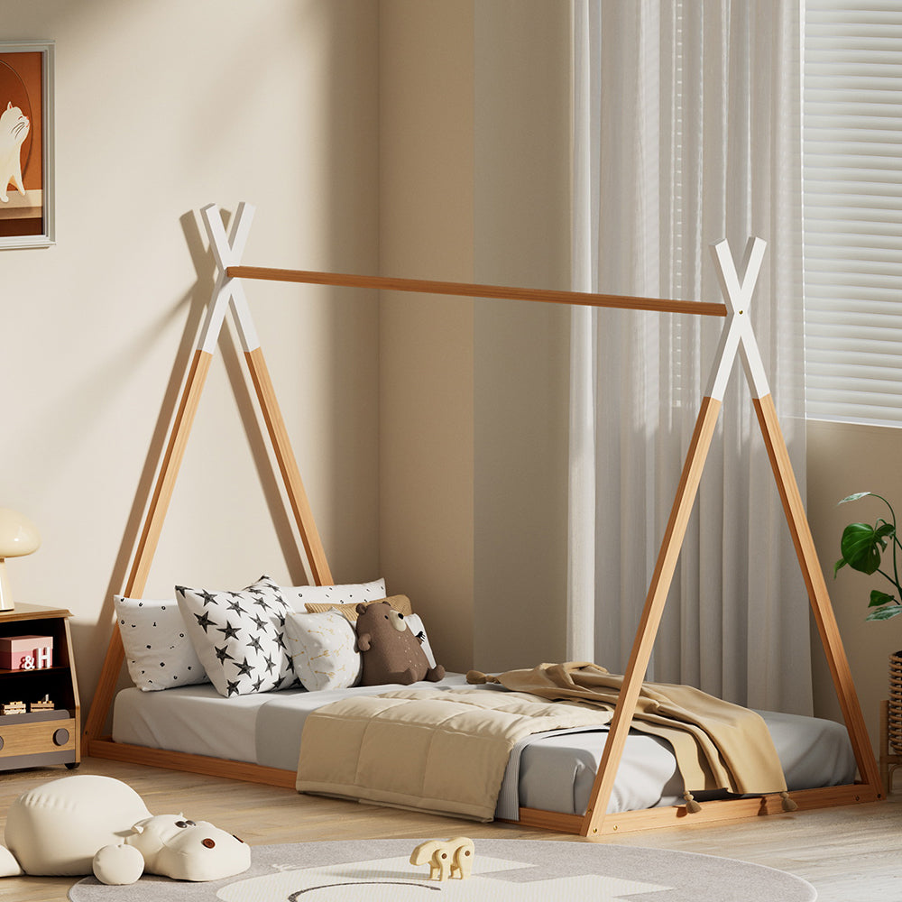 Artiss Bed Frame Wooden Kids House Single Frame Oak ENID Artiss