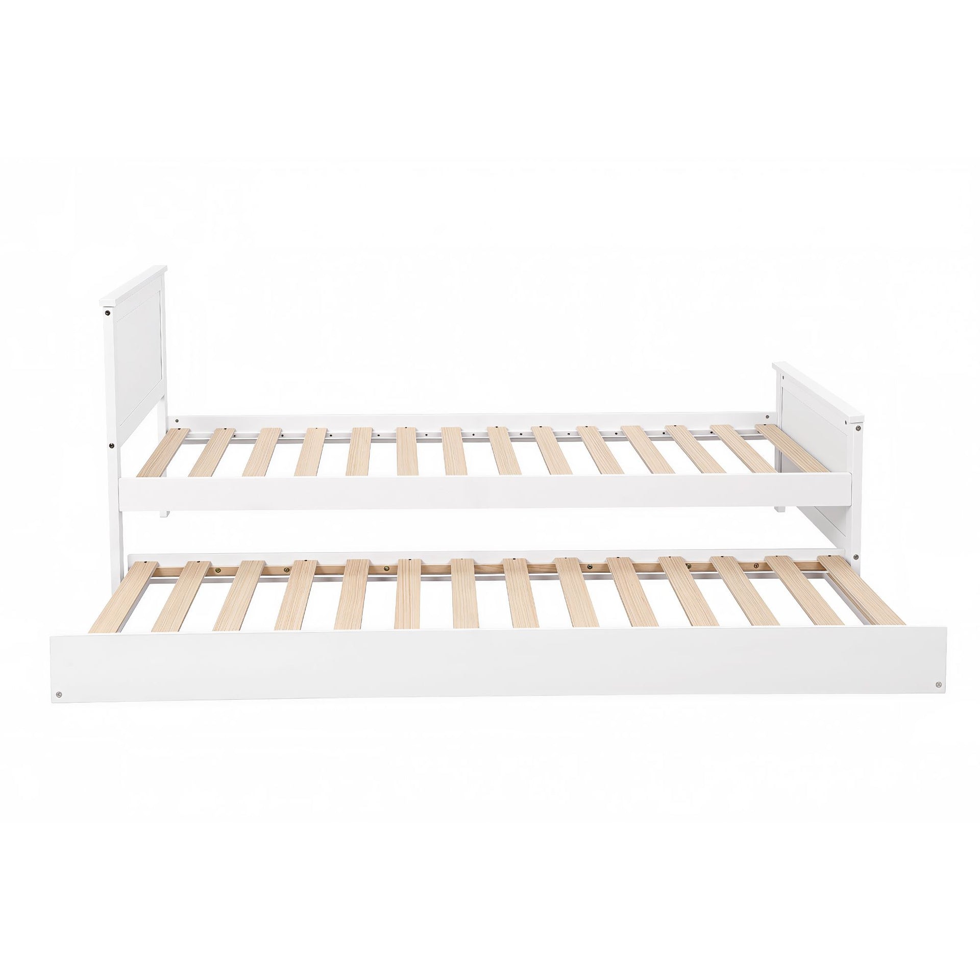 Artiss Single Bed Frame with Trundle Solid Wood Toddler Bunk Bed with Headboard White Awezingly