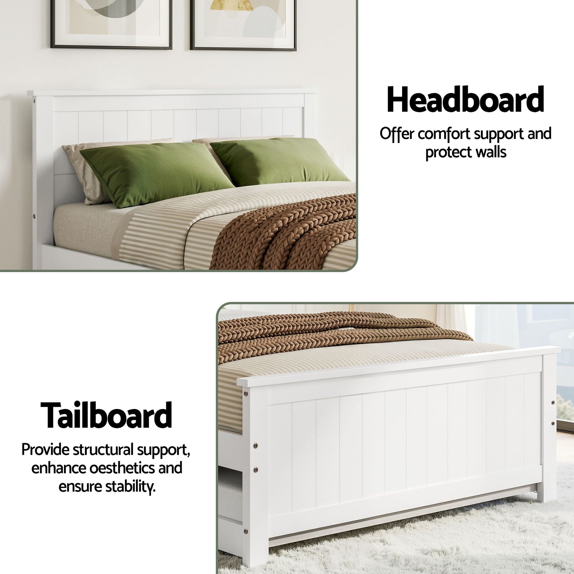 Artiss Single Bed Frame with Trundle Solid Wood Toddler Bunk Bed with Headboard White Awezingly