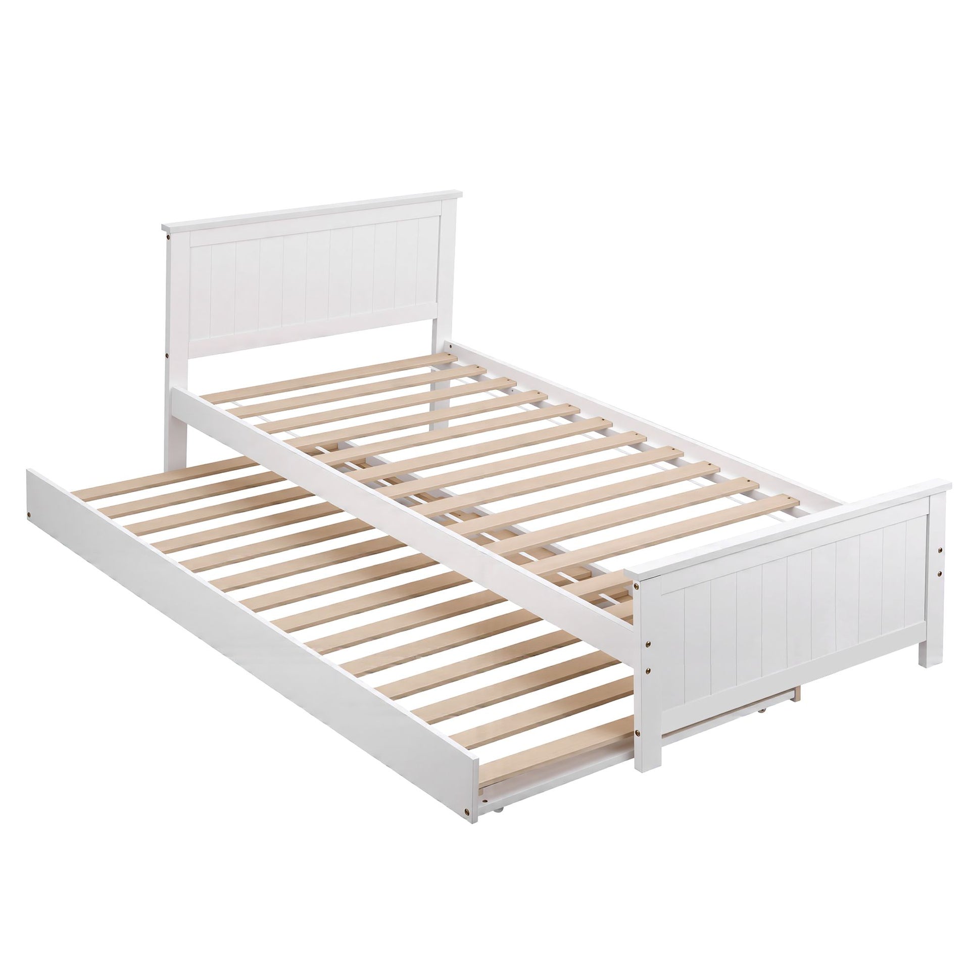 Artiss Single Bed Frame with Trundle Solid Wood Toddler Bunk Bed with Headboard White Awezingly