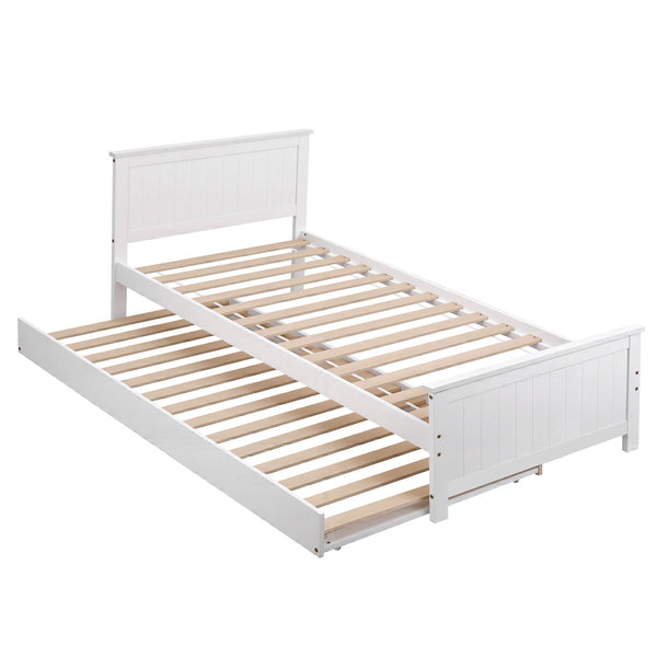 Artiss Single Bed Frame with Trundle Solid Wood Toddler Bunk Bed with Headboard White Awezingly