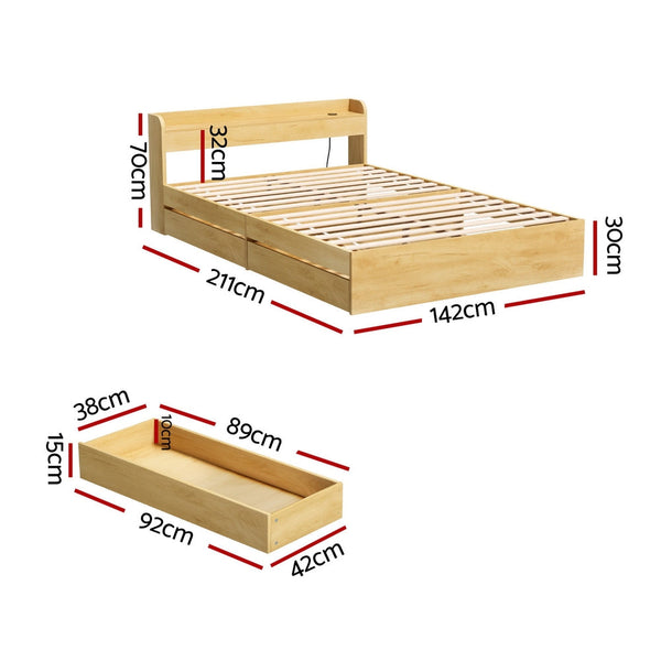 Artiss Bed Frame Double Size with Charging Ports and 2 Drawers AURA Artiss