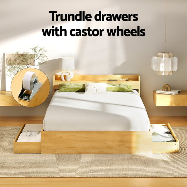 Artiss Bed Frame Double Size with Charging Ports and 2 Drawers AURA Artiss