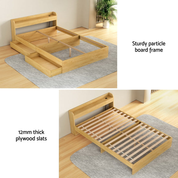 Artiss Bed Frame Double Size with Charging Ports and 2 Drawers AURA Artiss