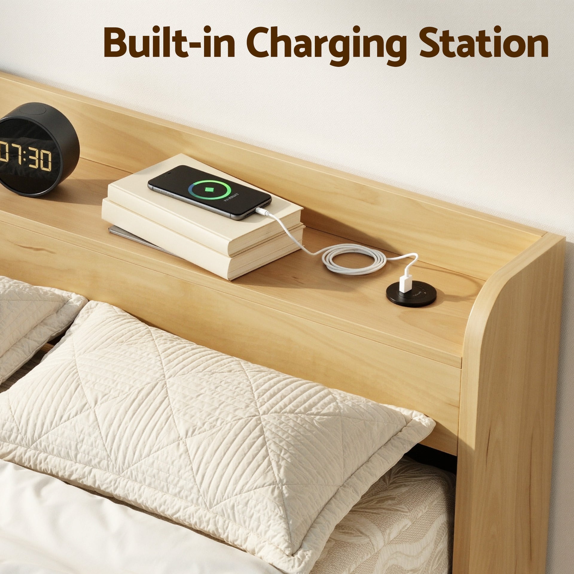 Artiss King Single Bed Frame with 2 Drawers Platform Bed with Headboard Bed Base with USB Ports Natural Awezingly