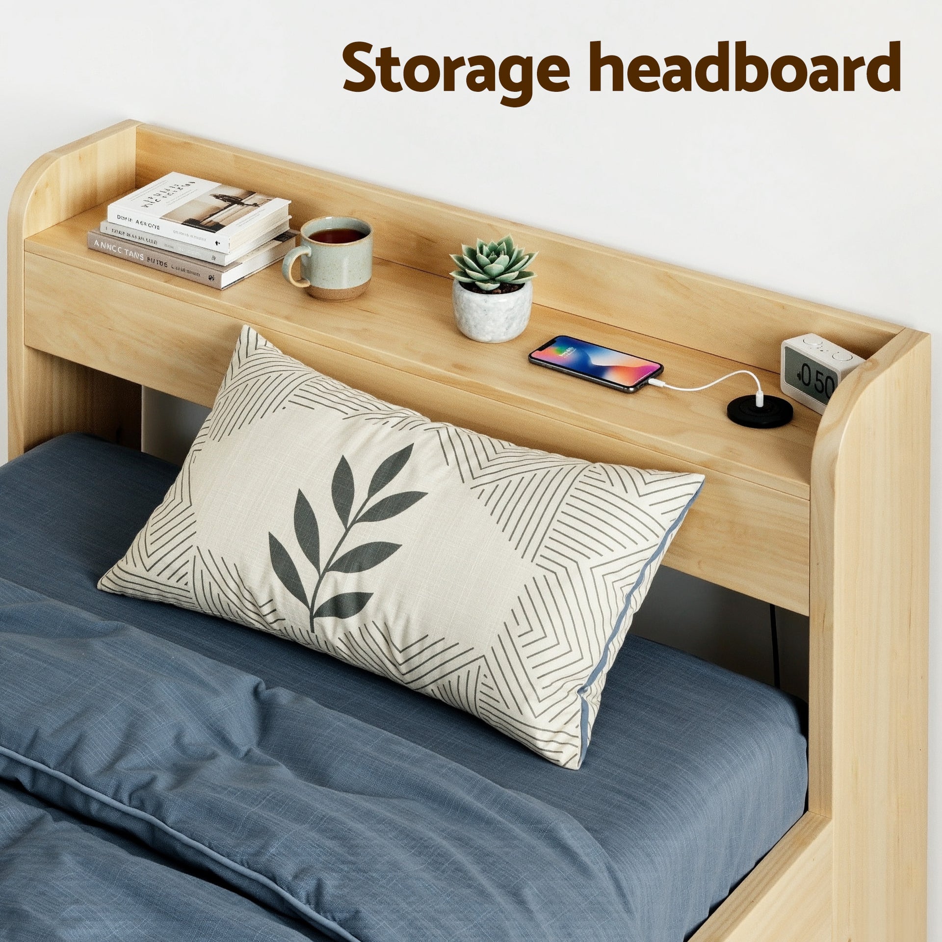 Artiss King Single Bed Frame with 2 Drawers Platform Bed with Headboard Bed Base with USB Ports Natural Awezingly