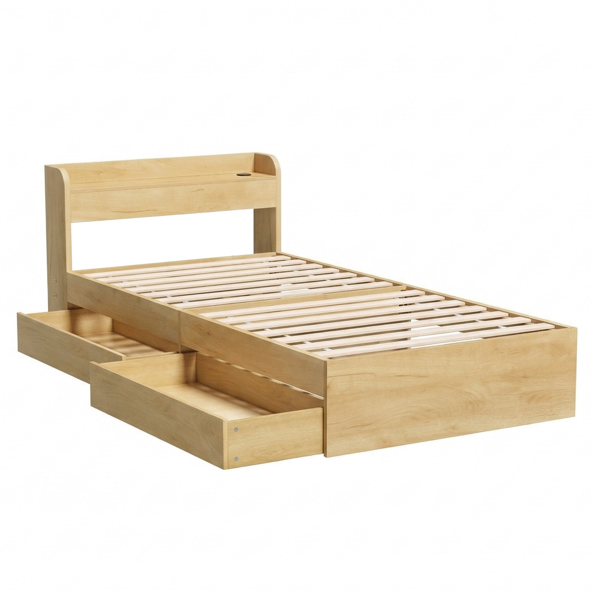 Artiss King Single Bed Frame with 2 Drawers Platform Bed with Headboard Bed Base with USB Ports Natural Awezingly