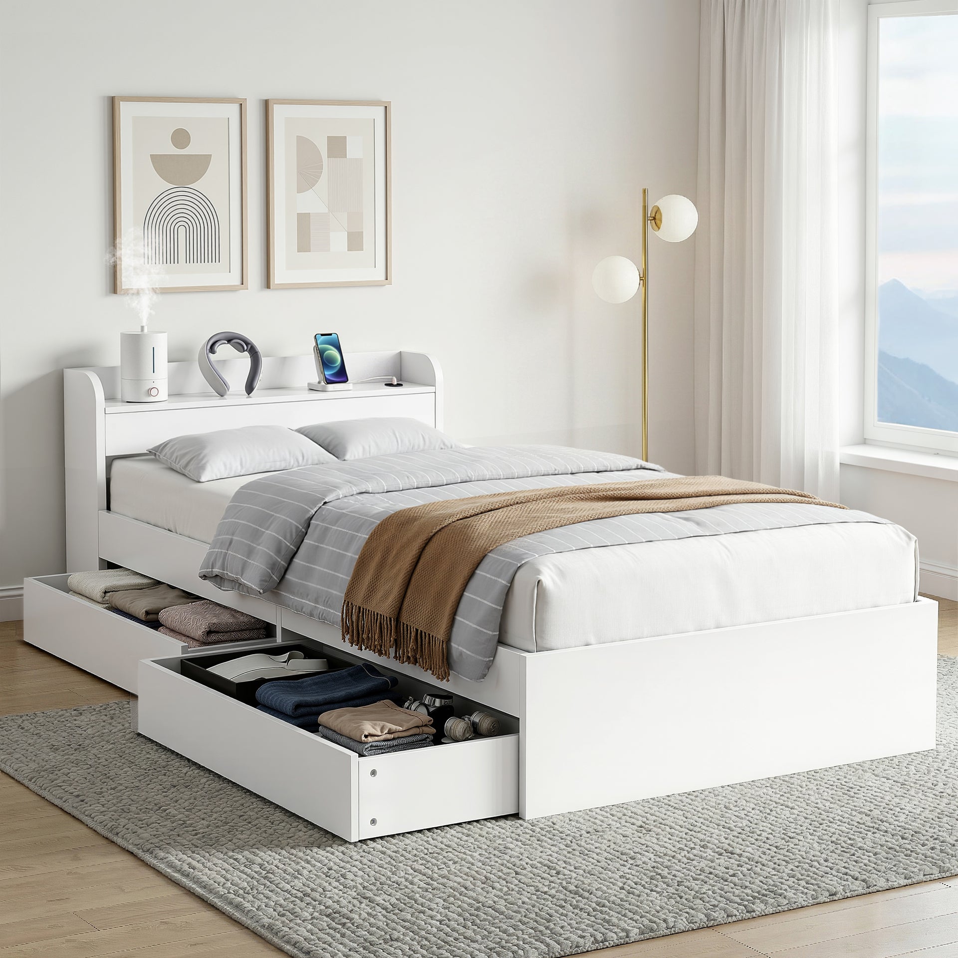 Artiss Bed Frame Single Size with Charging Ports and 2 Drawers AURA Awezingly