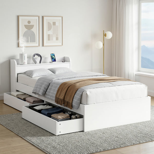 Artiss Bed Frame Single Size with Charging Ports and 2 Drawers AURA Awezingly