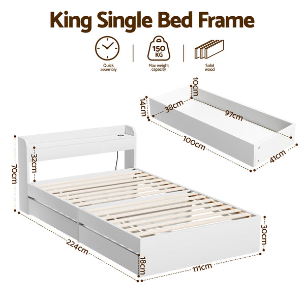 Artiss Bed Frame Single Size with Charging Ports and 2 Drawers AURA Awezingly