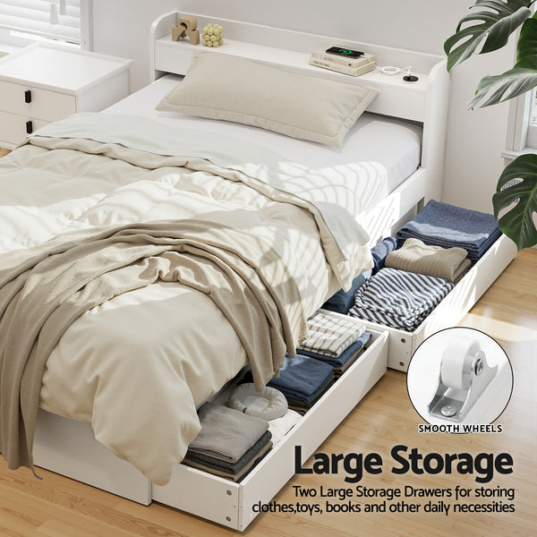 Artiss Bed Frame Single Size with Charging Ports and 2 Drawers AURA Awezingly