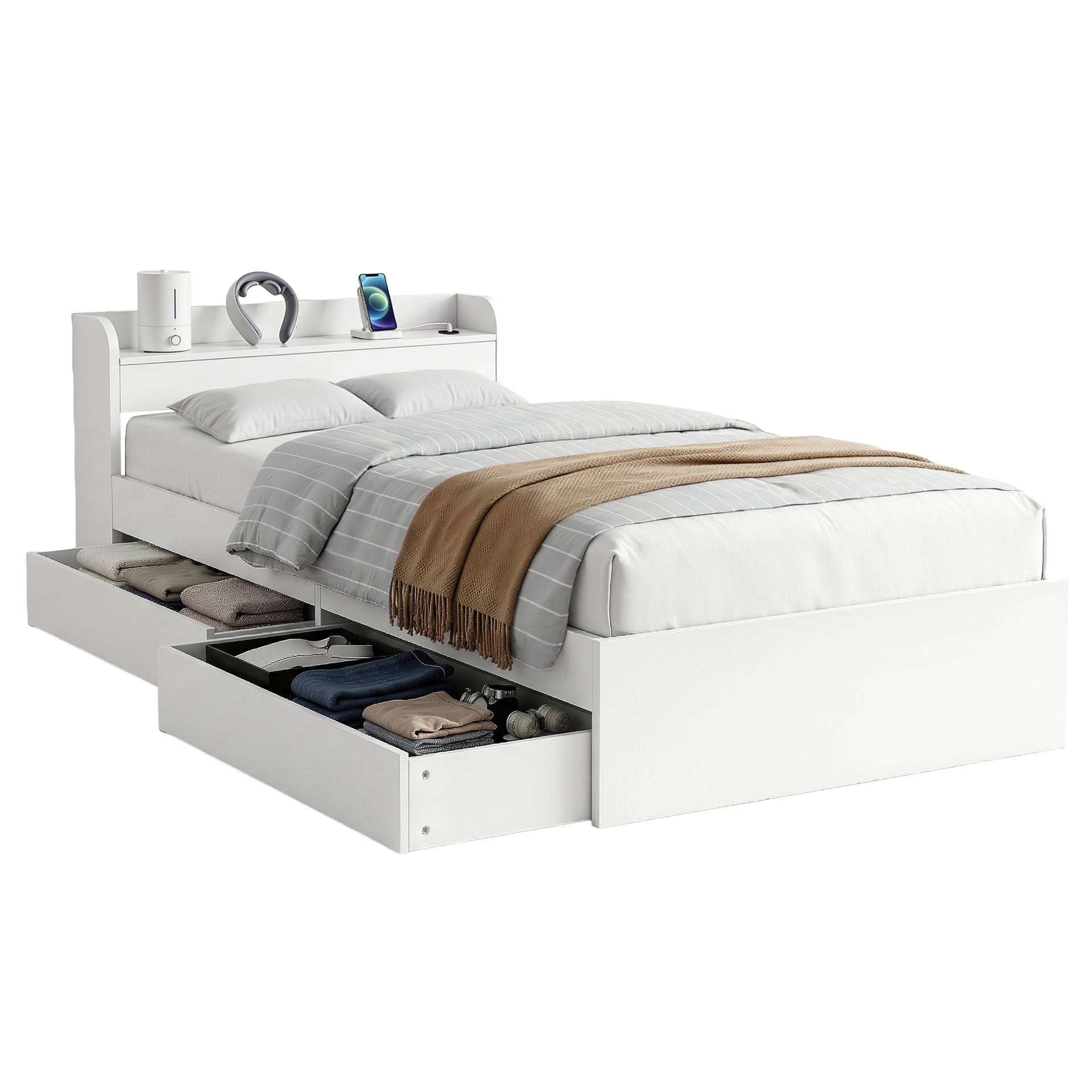 Artiss Bed Frame Single Size with Charging Ports and 2 Drawers AURA Awezingly