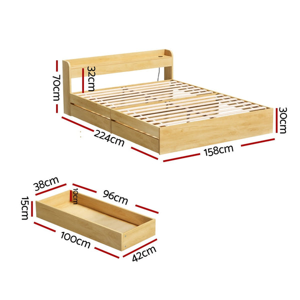Artiss Bed Frame Queen Size with Charging Ports and 2 Drawers AURA Artiss