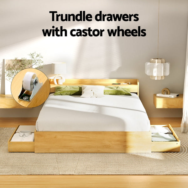 Artiss Bed Frame Queen Size with Charging Ports and 2 Drawers AURA Artiss