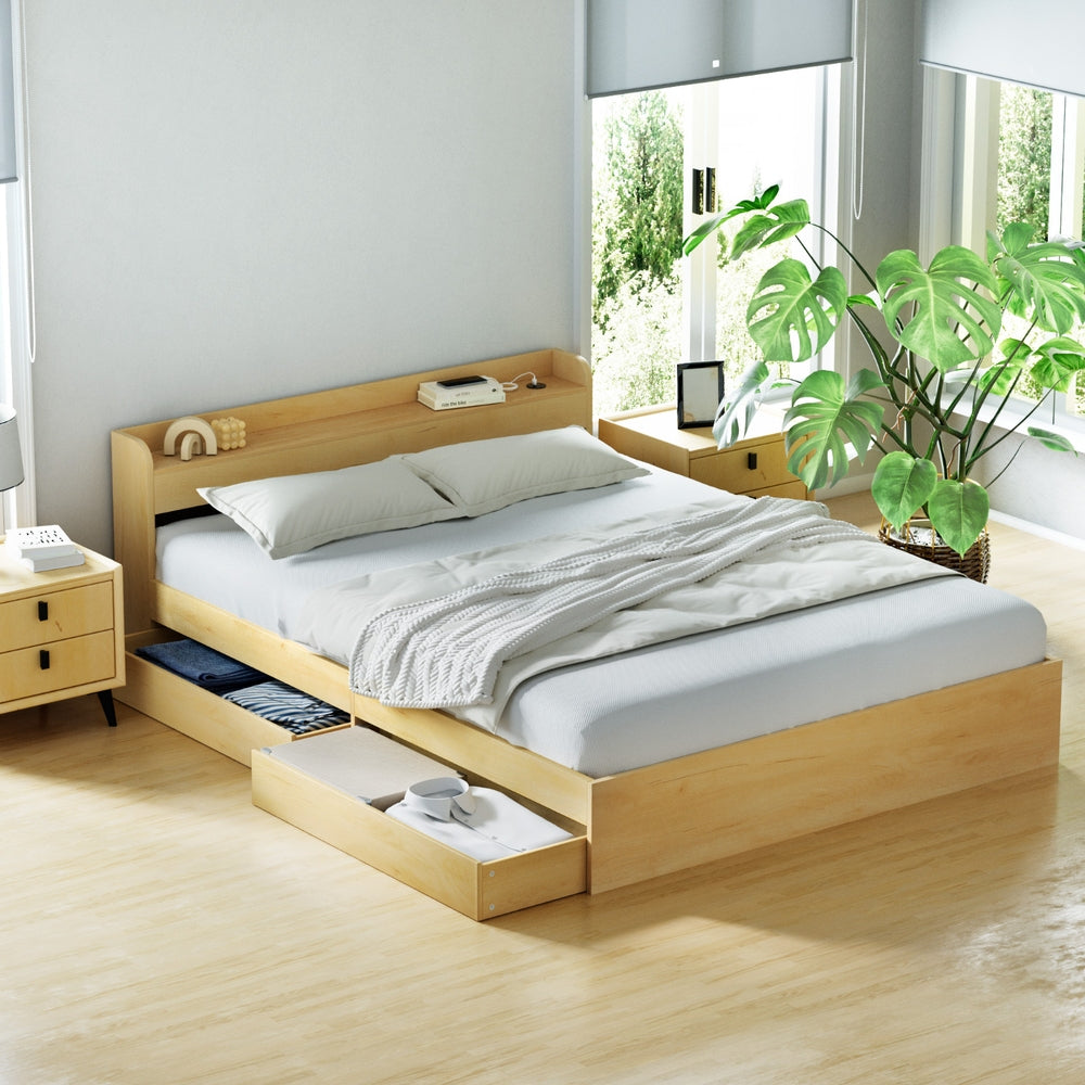 Artiss Bed Frame Queen Size with Charging Ports and 2 Drawers AURA Artiss