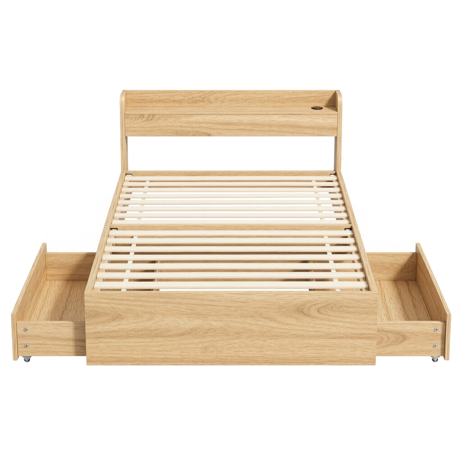 Artiss Single Bed Frame with 2 Storage Drawers Platform Bed Base with USB Ports Sturdy Wooden Slat Support Natural Awezingly