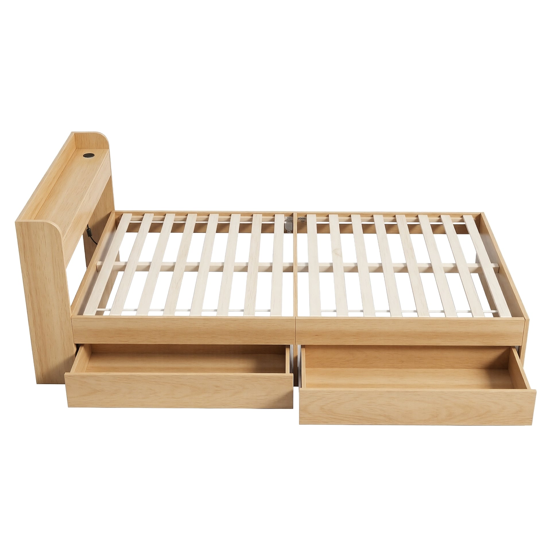 Artiss Single Bed Frame with 2 Storage Drawers Platform Bed Base with USB Ports Sturdy Wooden Slat Support Natural Awezingly