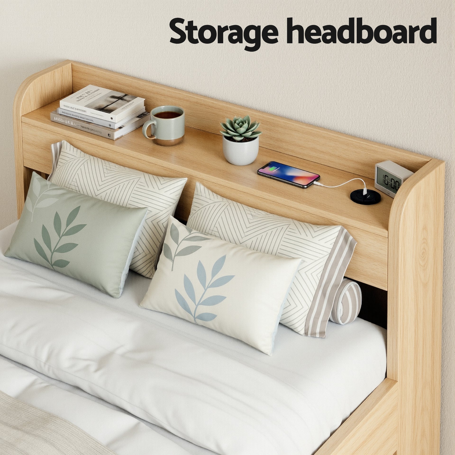 Artiss Single Bed Frame with 2 Storage Drawers Platform Bed Base with USB Ports Sturdy Wooden Slat Support Natural Awezingly