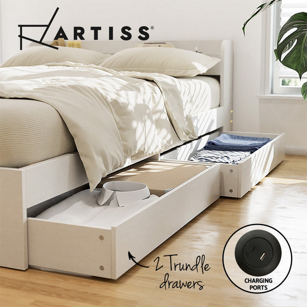 Artiss Bed Frame Single Size with Charging Ports and 2 Drawers AURA Artiss