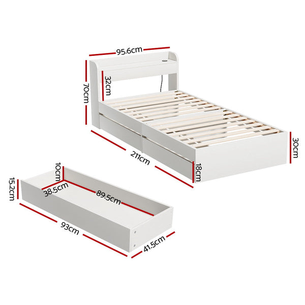 Artiss Bed Frame Single Size with Charging Ports and 2 Drawers AURA Artiss