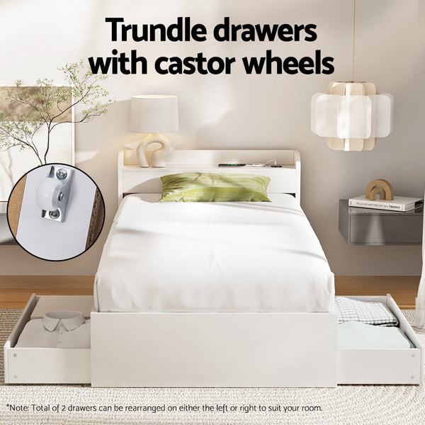 Artiss Bed Frame Single Size with Charging Ports and 2 Drawers AURA Artiss