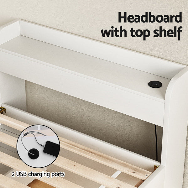 Artiss Bed Frame Single Size with Charging Ports and 2 Drawers AURA Artiss