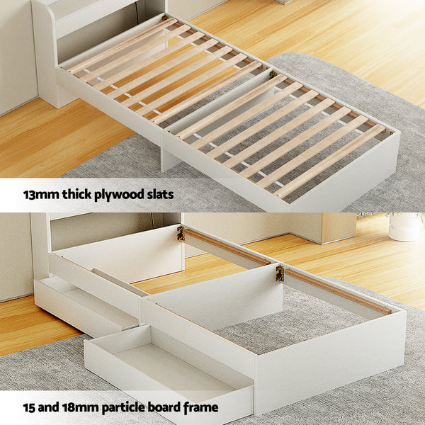 Artiss Bed Frame Single Size with Charging Ports and 2 Drawers AURA Artiss