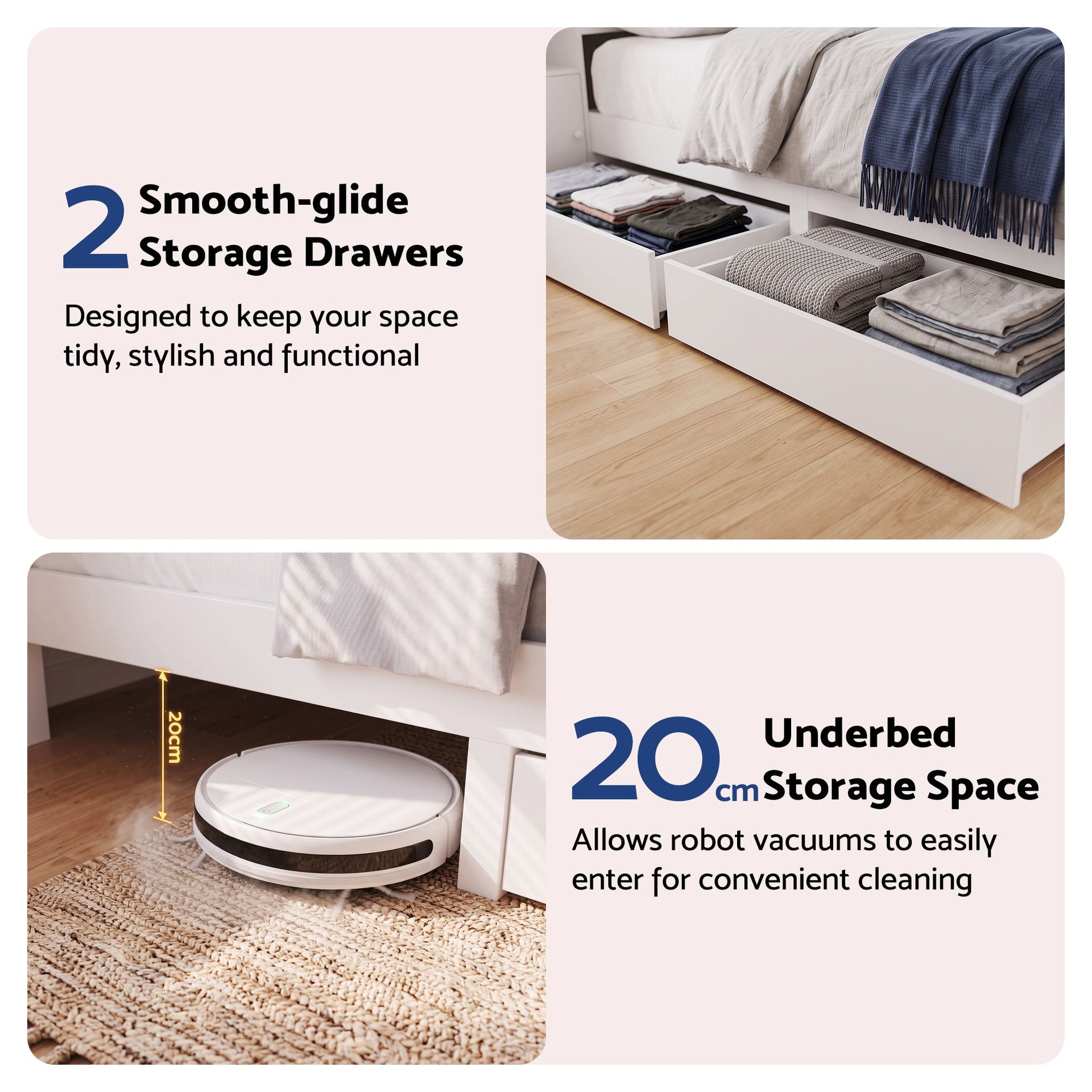 Artiss Queen Bed Frame with Storage Bookcase Headboard, USB & Type-C Ports & Drawers White Awezingly