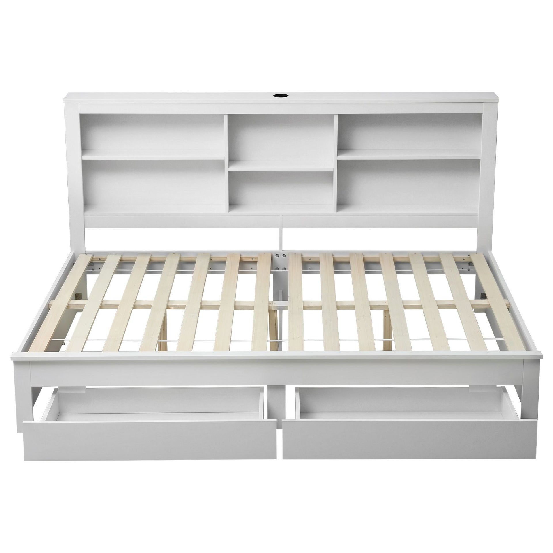 Artiss Noise-Free White Farmhouse Solid Wood Double Platform Bed Frame with Storage Headboard, Charging Station and Drawers for Bedroom and Apartment Artiss