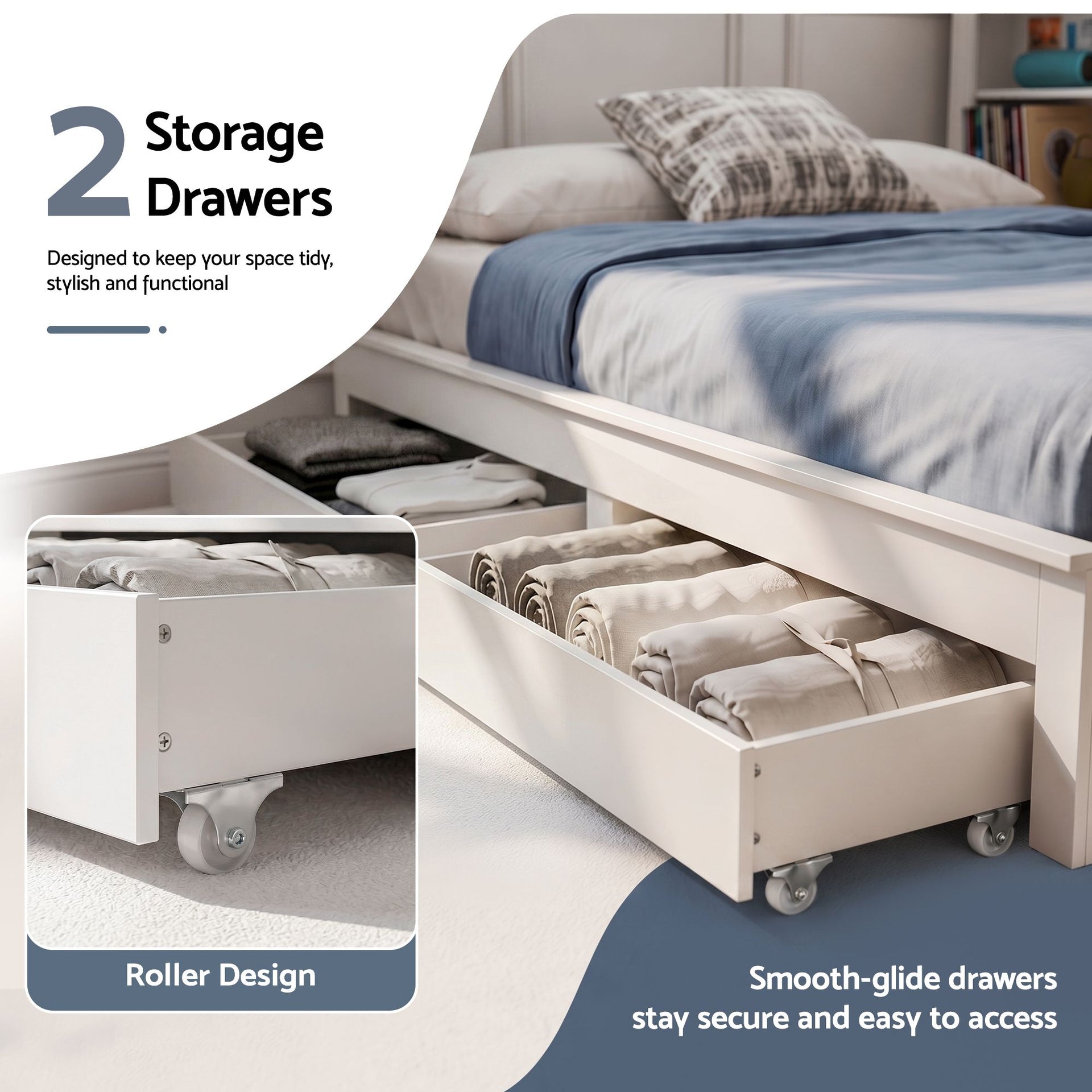 Artiss Noise-Free White Farmhouse Solid Wood Double Platform Bed Frame with Storage Headboard, Charging Station and Drawers for Bedroom and Apartment Artiss