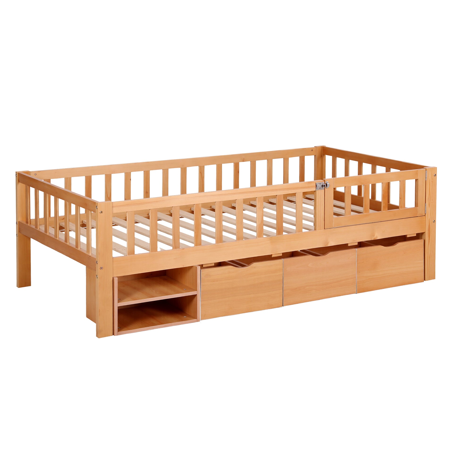 Artiss Kids Single Bed Frame with 3 Storage Drawer Montessori Bed for Toddler Natural Awezingly