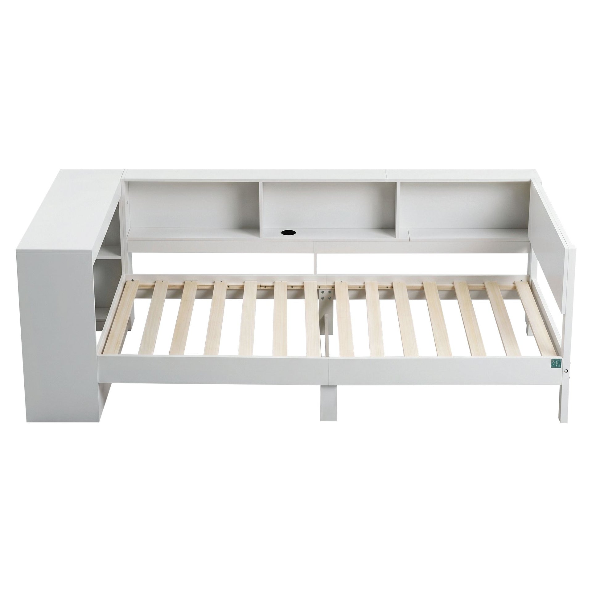 Artiss White Single Solid Wood Corner Platform Bed Frame with Built-in Desk, Storage Shelves and USB-C Charging Station for Small Spaces, Wooden Bed Base for Guest Room Artiss
