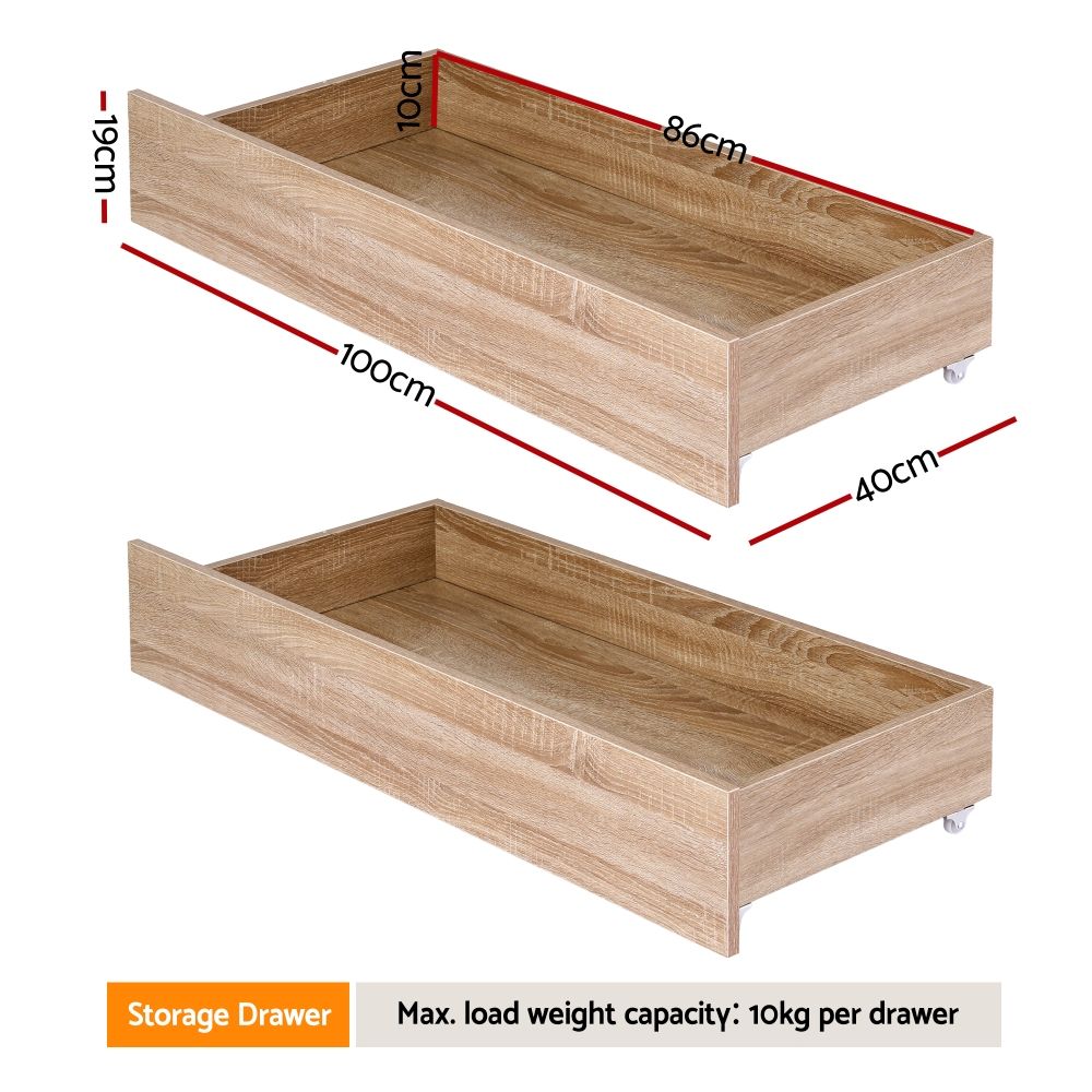 Artiss 2pcs Under Bed Storage with Wheels Rolling Wooden Drawers King Single & Queen Awezingly