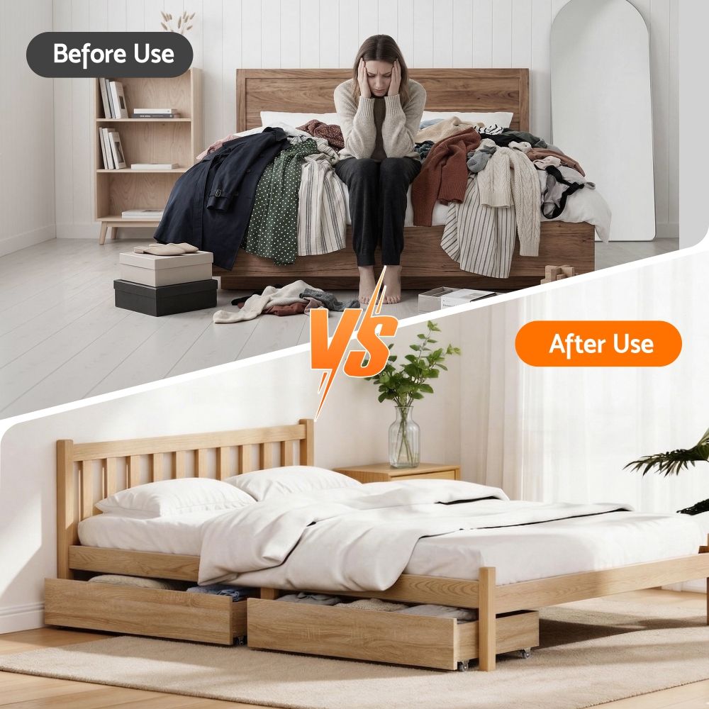 Artiss 2pcs Under Bed Storage with Wheels Rolling Wooden Drawers King Single & Queen Awezingly