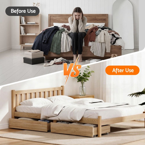 Artiss 2pcs Under Bed Storage with Wheels Rolling Wooden Drawers King Single & Queen Awezingly