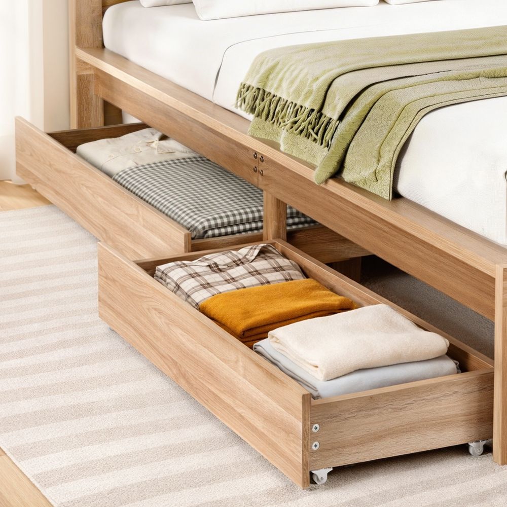 Artiss 2pcs Under Bed Storage with Wheels Rolling Wooden Drawers King Single & Queen Awezingly