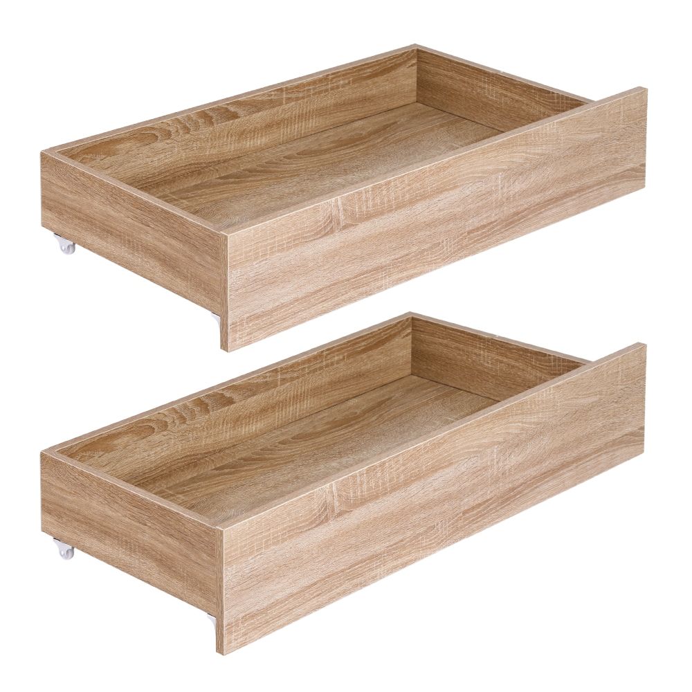 Artiss 2pcs Under Bed Storage with Wheels Rolling Wooden Drawers Single & Double Awezingly