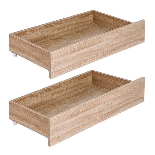 Artiss 2pcs Under Bed Storage with Wheels Rolling Wooden Drawers Single & Double Awezingly