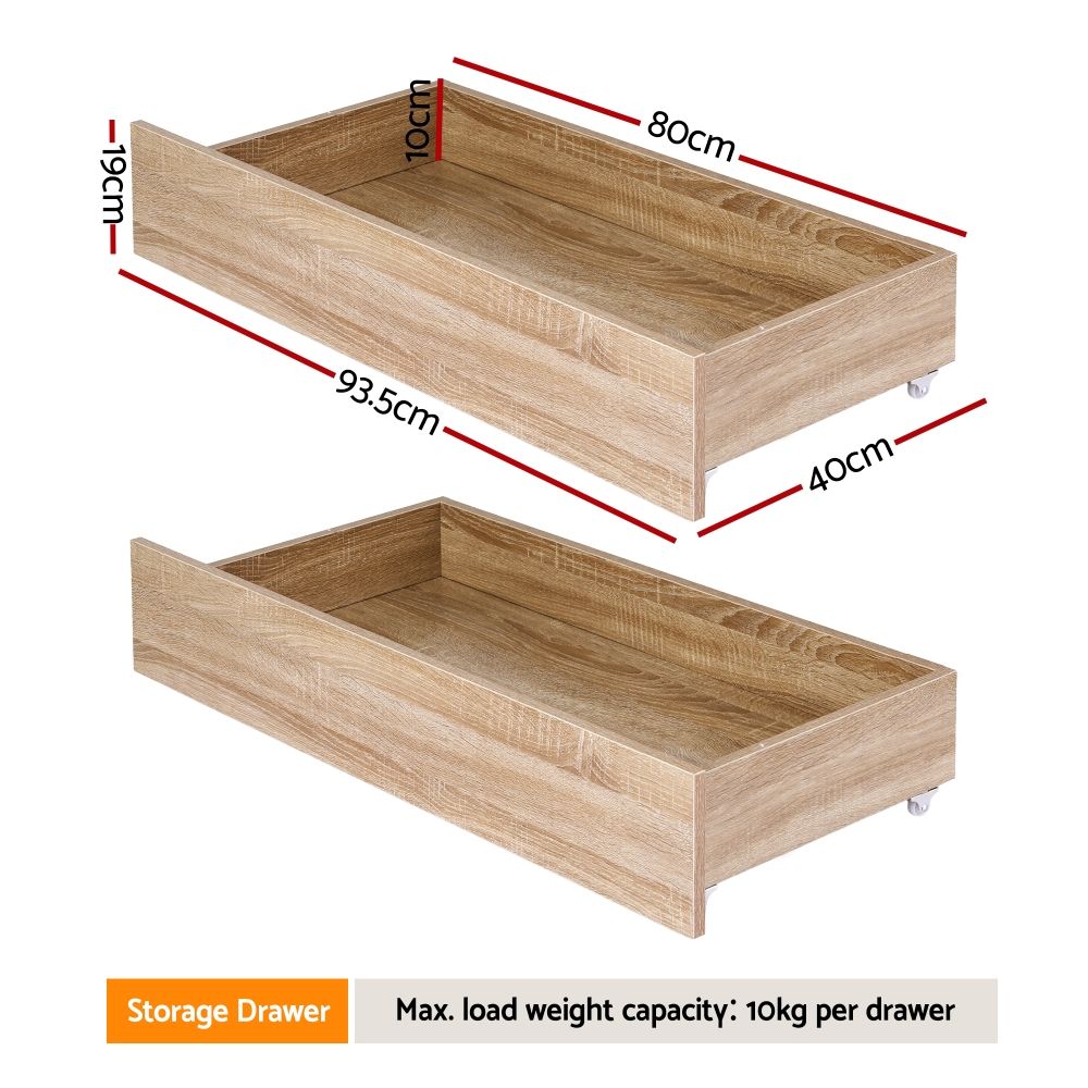 Artiss 2pcs Under Bed Storage with Wheels Rolling Wooden Drawers Single & Double Awezingly