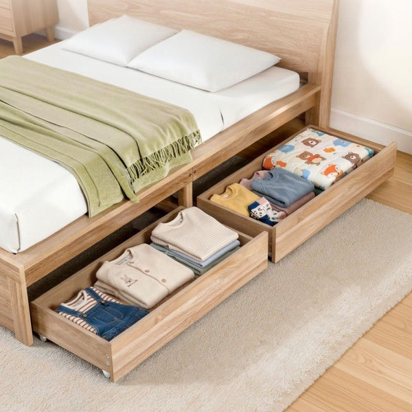 Artiss 2pcs Under Bed Storage with Wheels Rolling Wooden Drawers Single & Double Awezingly