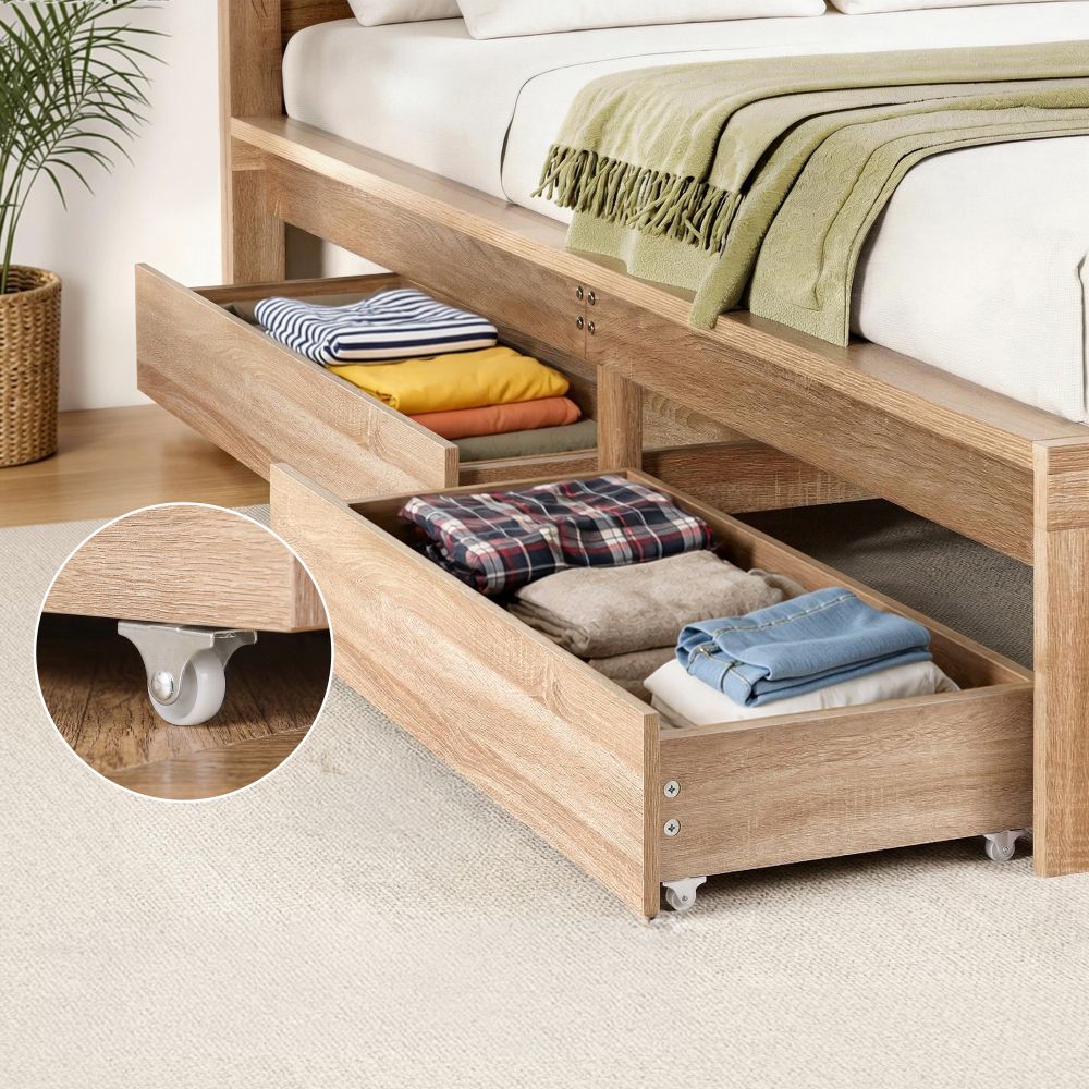 Artiss 2pcs Under Bed Storage with Wheels Rolling Wooden Drawers Single & Double Awezingly