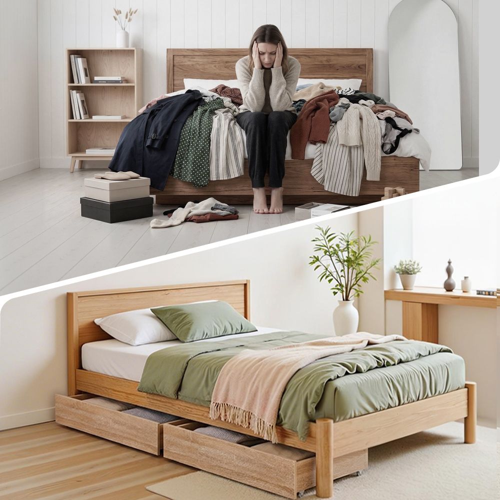 Artiss 2pcs Under Bed Storage with Wheels Rolling Wooden Drawers Single & Double Awezingly