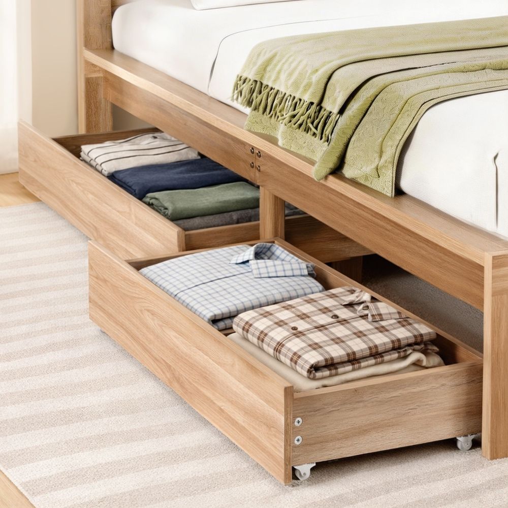 Artiss 2pcs Under Bed Storage with Wheels Rolling Wooden Drawers Single & Double Awezingly