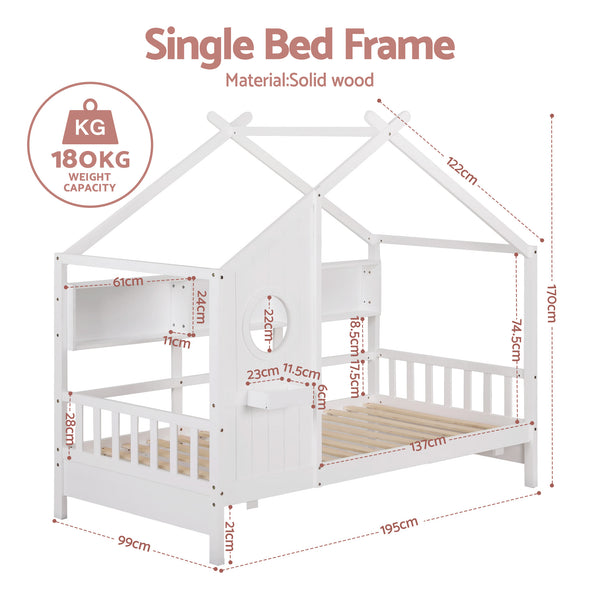 Artiss Kids Single Bed Frame House Bed Solid Wood Montessori Bed for Toddler White Awezingly