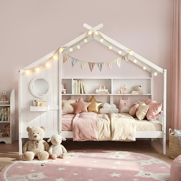 Artiss Kids Single Bed Frame House Bed Solid Wood Montessori Bed for Toddler White Awezingly