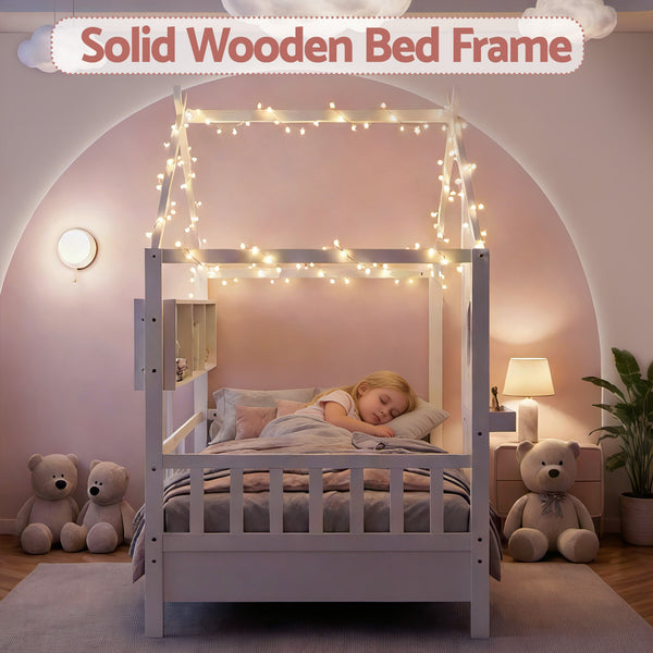 Artiss Kids Single Bed Frame House Bed Solid Wood Montessori Bed for Toddler White Awezingly