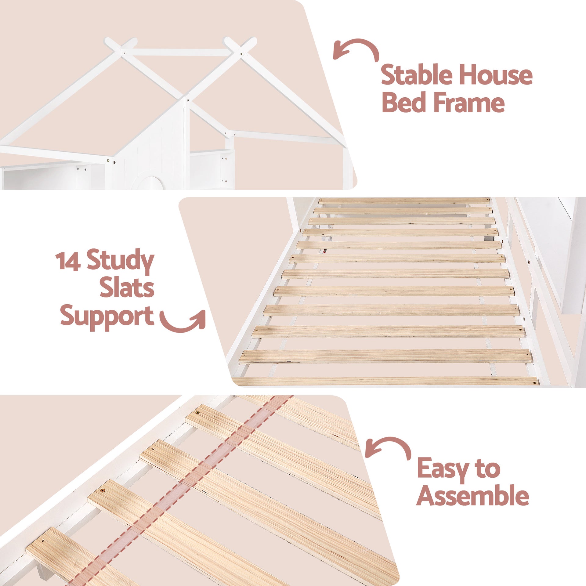 Artiss Kids Single Bed Frame House Bed Solid Wood Montessori Bed for Toddler White Awezingly