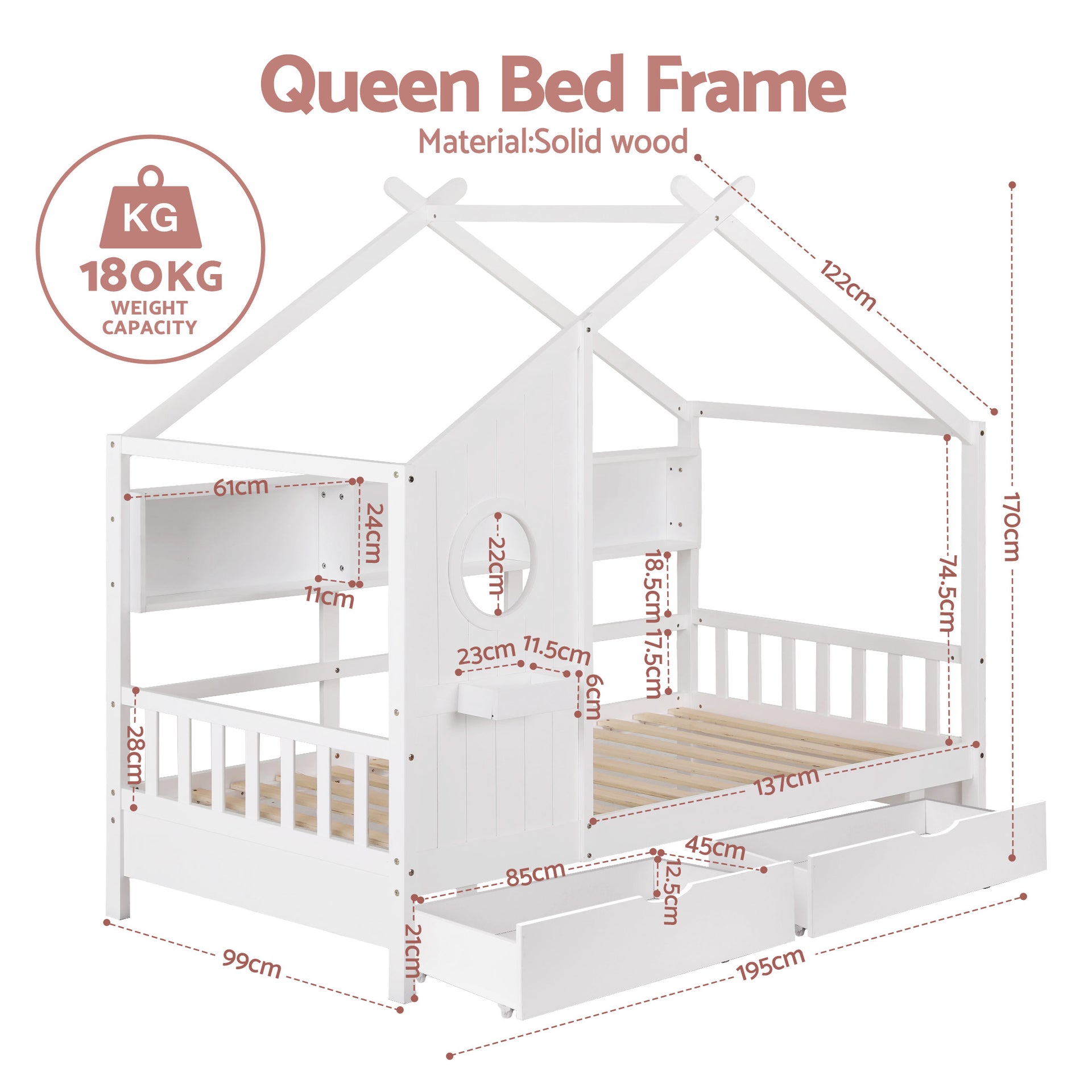 Artiss Kids Single Bed Frame with 3 Storage Bookcase & 2 Drawers House Bed Solid Wood Montessori Bed Easy Assembly White Awezingly