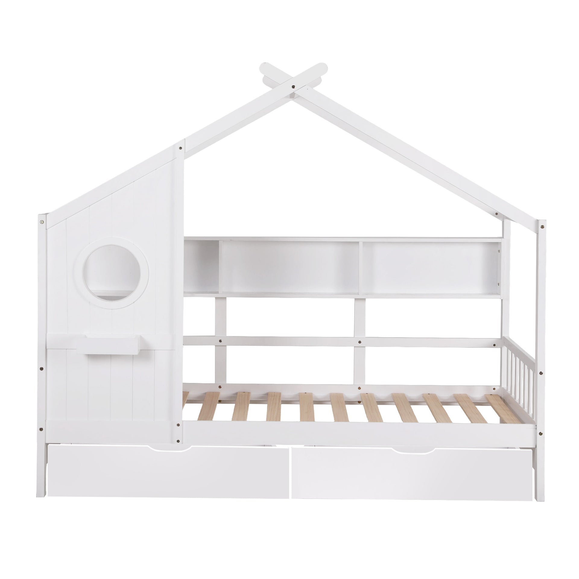 Artiss Kids Single Bed Frame with 3 Storage Bookcase & 2 Drawers House Bed Solid Wood Montessori Bed Easy Assembly White Awezingly